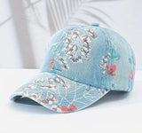 Flower Blossoms Denim Baseball Cap Hat