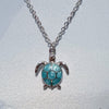 Turtle Sea Swirl Blue Glass Necklace Sterling Silver