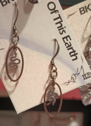 Snake tiny stainless steel w oval copper earrings