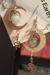 Snake tiny Brass Moon green bead earrings