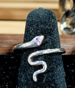 Snake Ring red eyes Sterling Silver Minimalist