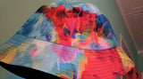 Hat Gorgeous Red on lt Blue w Yellow Colorful Swirls Bucket