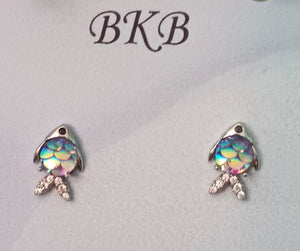 Fish Earrings Iridescent Scales on Sterling Silver