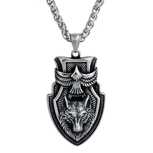 N Viking Wolf Head Necklace SS