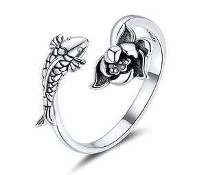 R Koi Flower 925 Silver Ring