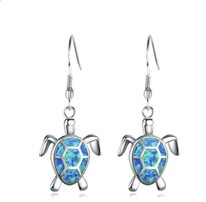 E Turtle Silver Blue Fire Opal Earrings 925 Silver